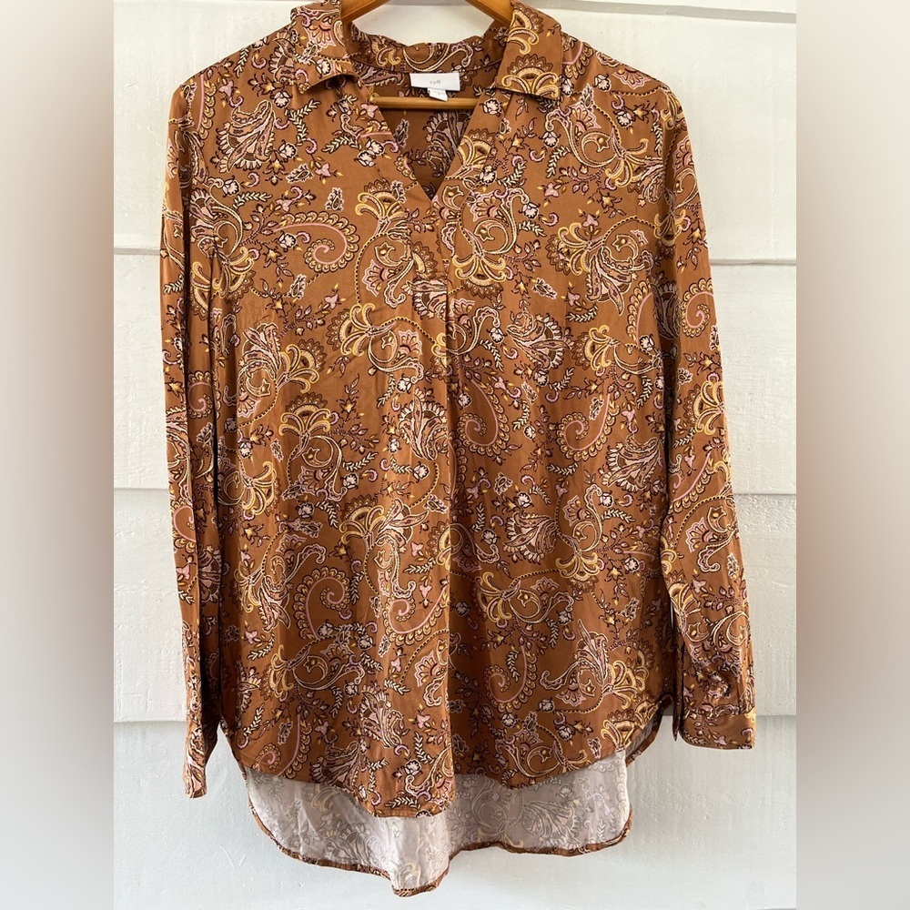 J Jill Womens Paisley Brown Fall Long Sleeve Blouse Size S